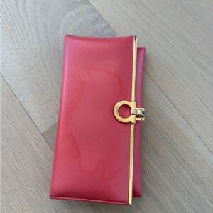 Salvatore Ferragamo Red Wallet with Gold Accent